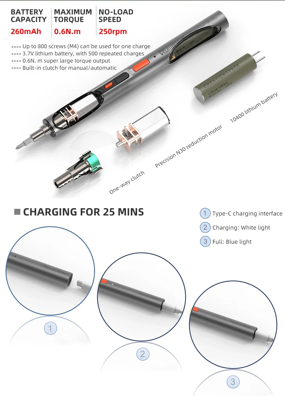 Bộ tua vít điện mini đa năng CREATIONSPACE CS0701A 26in1 pin sạc
